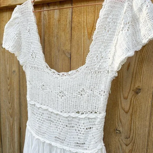 Doen Modeira Dress in Salt‎ White Size Small Crochet Maxi Midi Dress Boho - Picture 6 of 16